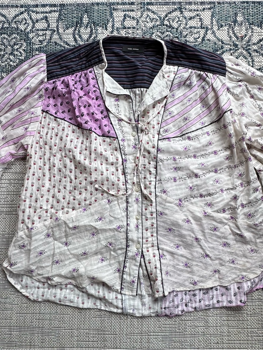 Isabel Marant Étoile Womens Pink Fazenia Patchwork Blouse Top SZ 36